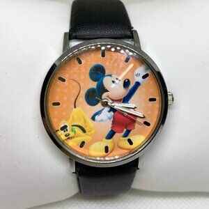 Women’s Mickey Mouse’s dial watch 36mm silver tone  quartz black leather running